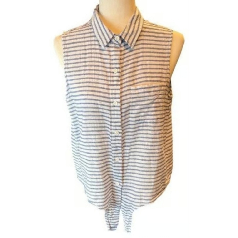 Beach Lunch Lounge Collection Linen Blend Sleeveless Striped Tie Top